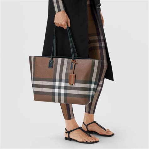 medium embossed check leather tote bag burberry|burberry dark birch brown tote.